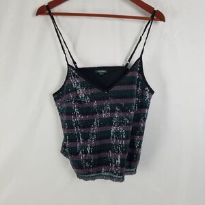 Wild Fable Shirt Juniors Medium Spaghetti Strap Crop‎ Top Striped Sequin V Neck
